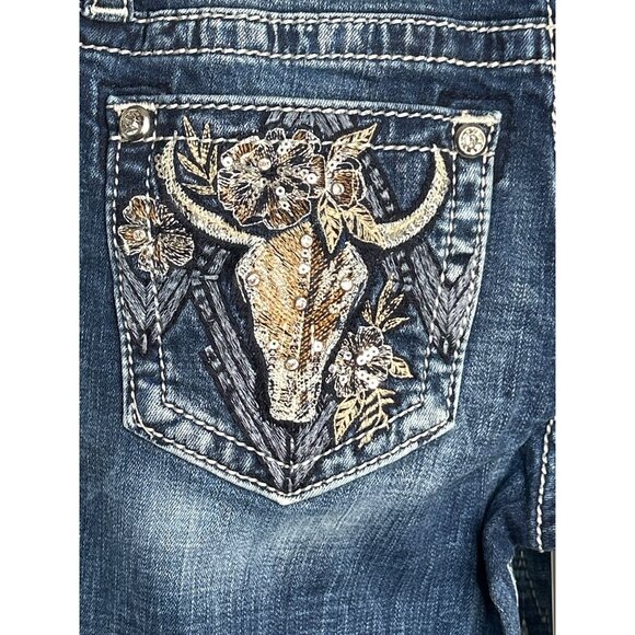 Miss Me Womens Low Rise Bootcut Jeans Embellished Bull Skull Pockets Size 26 - Picture 2 of 8